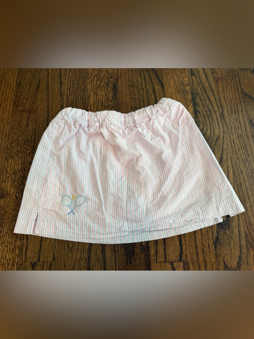 Pink and White Striped Girls Skirt with Tennis Embroidery